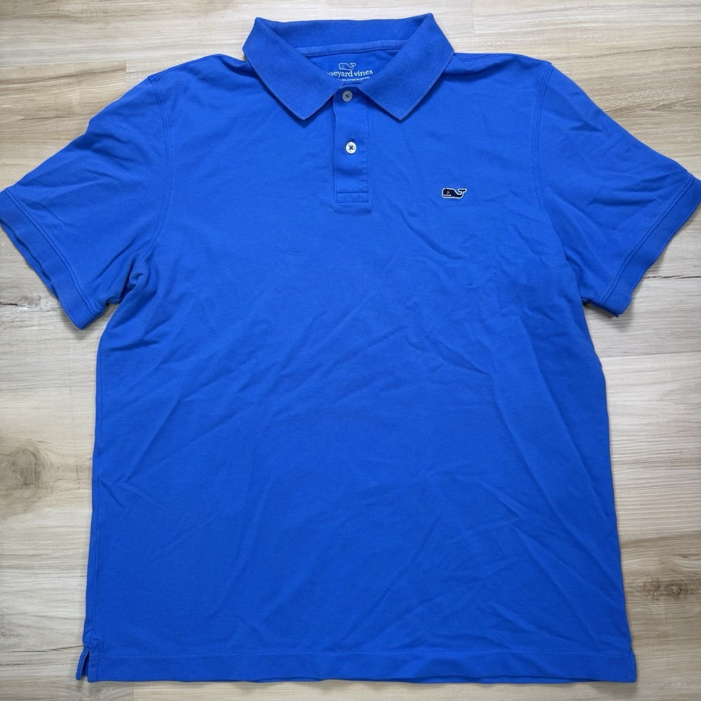 Vineyard Vines Polo Shirt Mens Large Blue Performance Stretch Cotton Whale Logo
